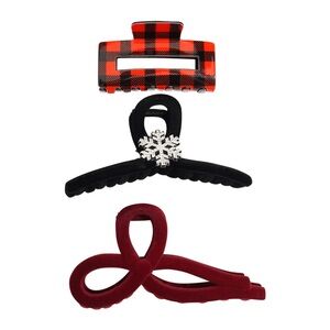 NWT Emberly 3-pk. Plaid Velvet & Snowflake Hair Clips